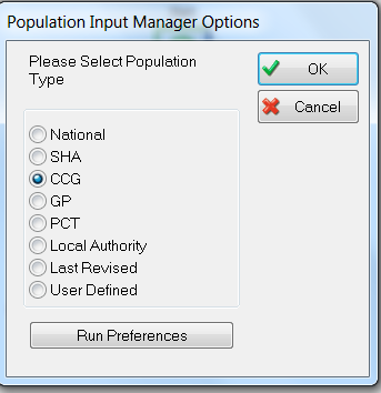 Menu requesting population information